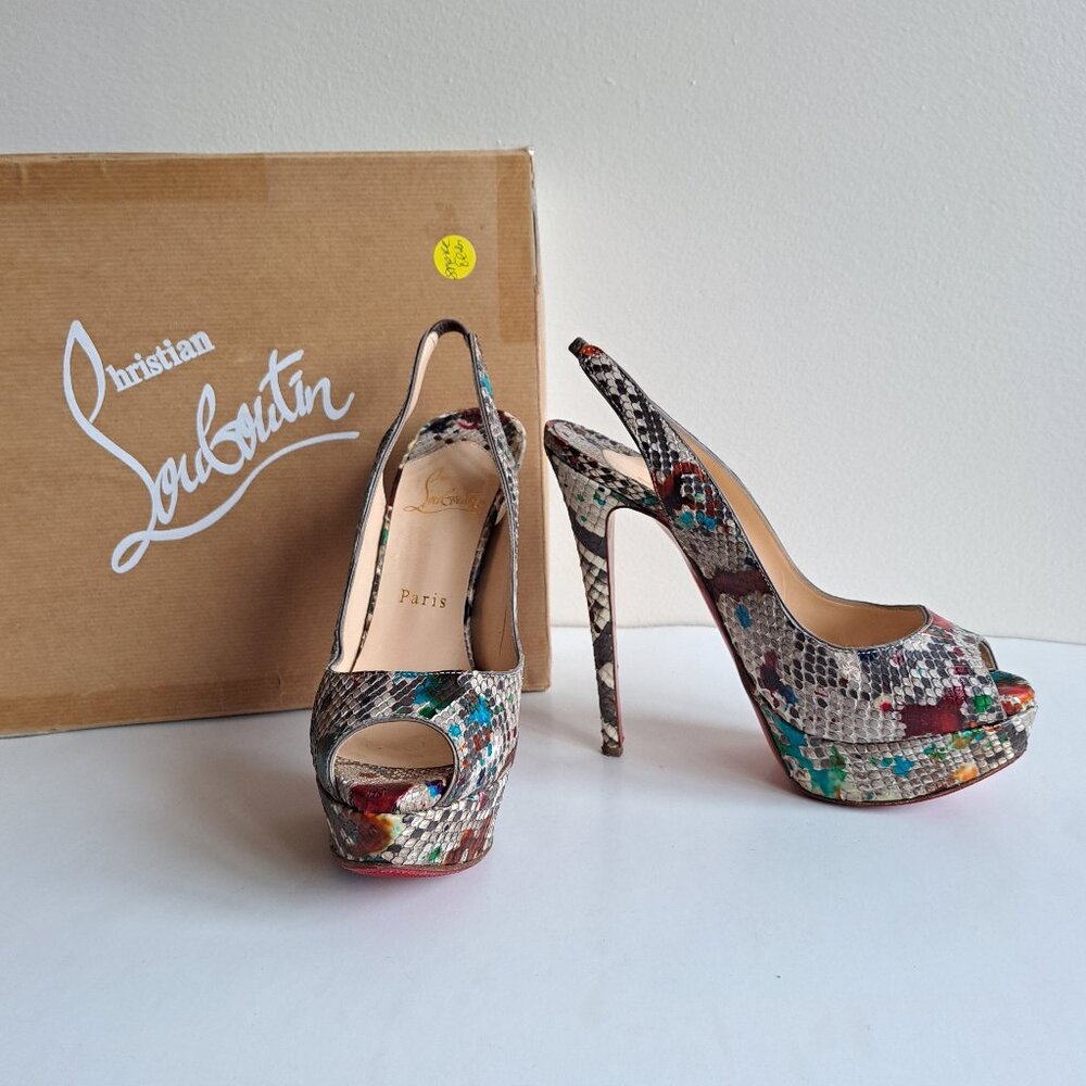 Christian Louboutin Python Leather Lady Peep Toe … - image 2